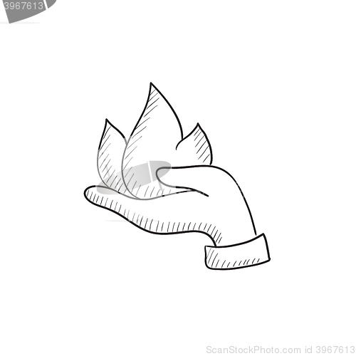 Image of Hand holding fire  sketch icon.