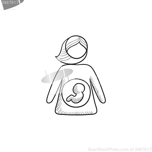 Image of Baby fetus in mother womb sketch icon.