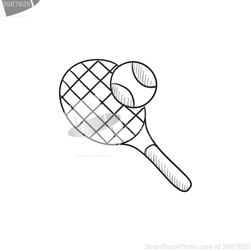 Image of Tennis racket and ball sketch icon.