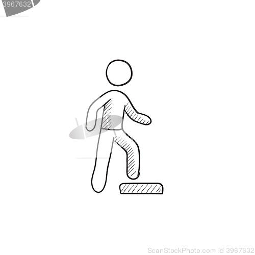 Image of Man doing step exercise sketch icon.