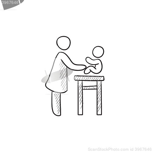 Image of Woman taking care of baby sketch icon.