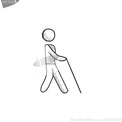 Image of Blind man with stick sketch icon.