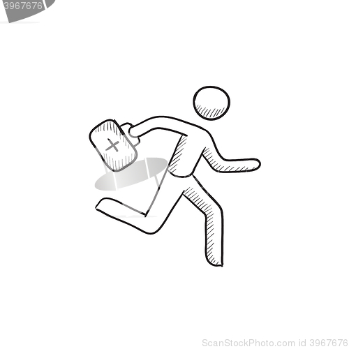 Image of Paramedic running with first aid kit sketch icon.
