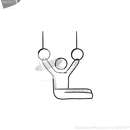 Image of Gymnast on stationary rings sketch icon.