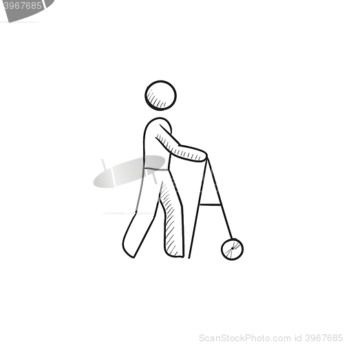 Image of Man with walker sketch icon.