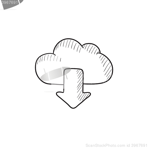 Image of Cloud with arrow down sketch icon.