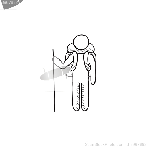 Image of Tourist backpacker sketch icon.