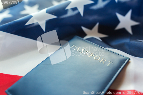 Image of close up of american flag and passport