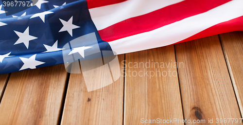 Image of close up of american flag on wooden boards