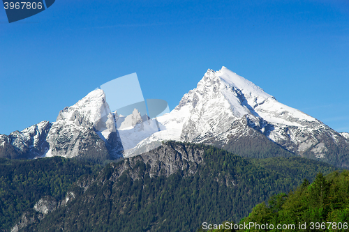 Image of Snow-capped mountain peaks Watzmann Mount in national park Berch