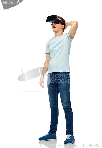 Image of man in virtual reality headset or 3d glasses