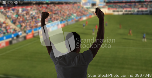 Image of man watching soccer of football game on stadium