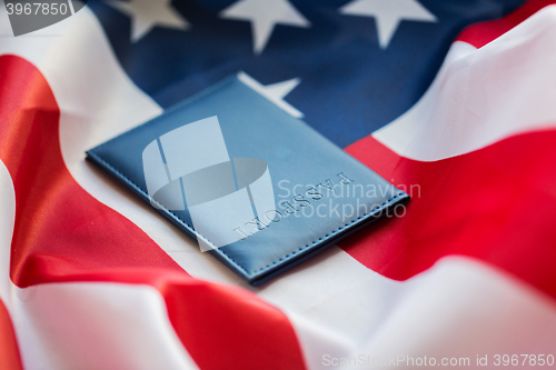 Image of close up of american flag and passport