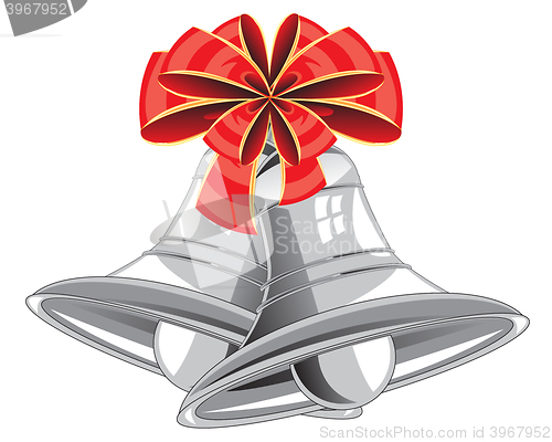 Image of Bow and campanulas on white background