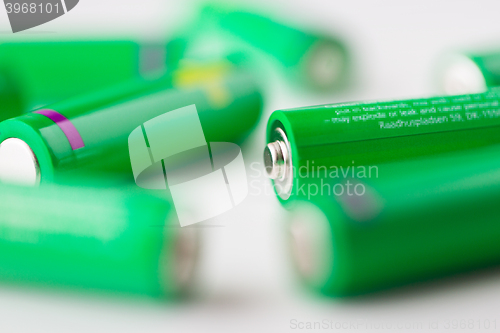 Image of close up of green alkaline batteries