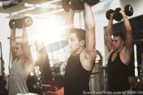 Image of group of men with dumbbells in gym