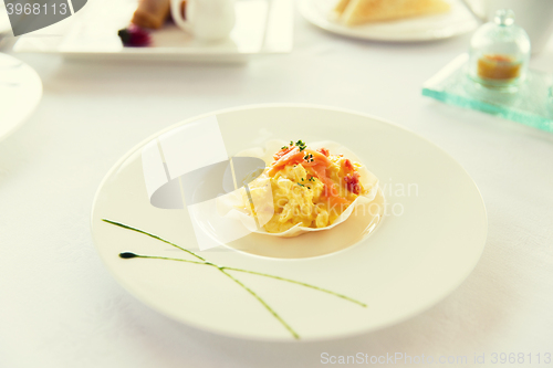 Image of close up of restaurant dish on table