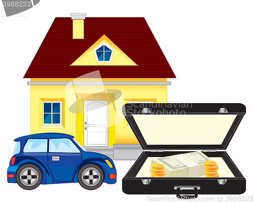 Image of Money and car with house