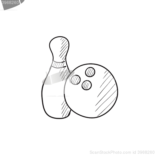 Image of Bowling ball and skittle sketch icon.