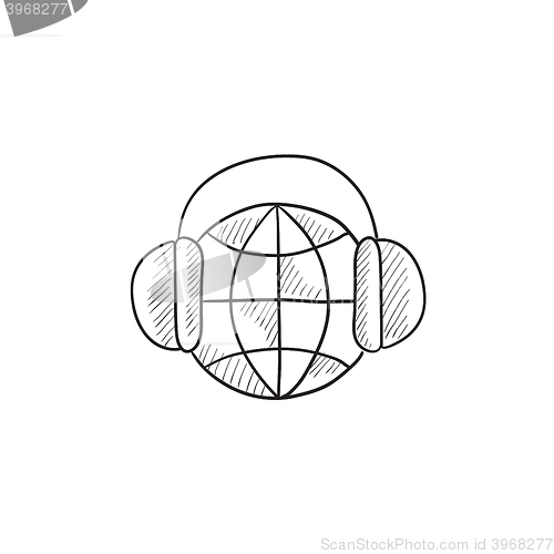 Image of Globe in headphones sketch icon.