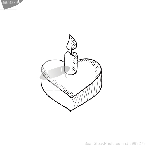 Image of Heart-shaped cake with candle sketch icon.