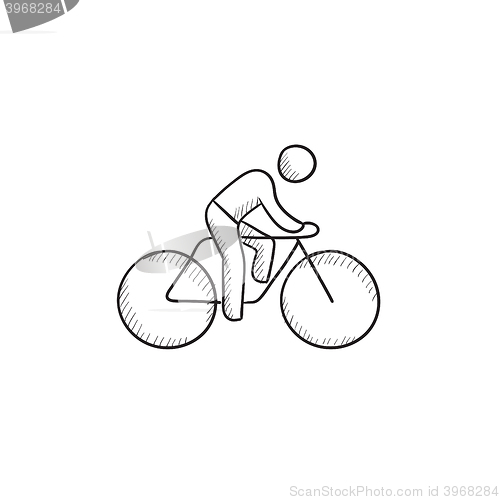 Image of Man riding  bike sketch icon.