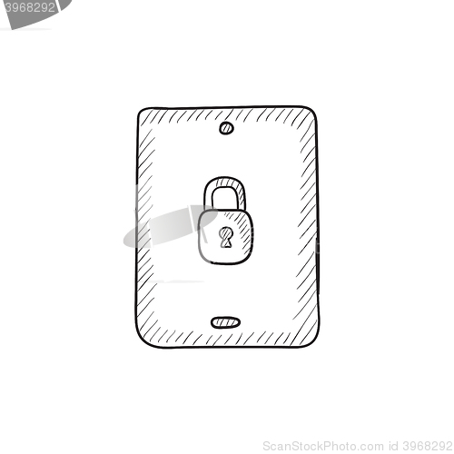 Image of Digital tablet security sketch icon.