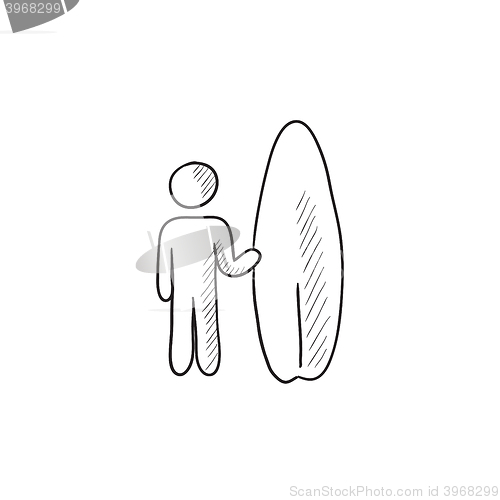 Image of Man with surfboard sketch icon.