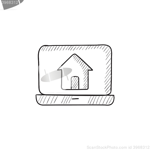 Image of Laptop with home on the screen sketch icon.