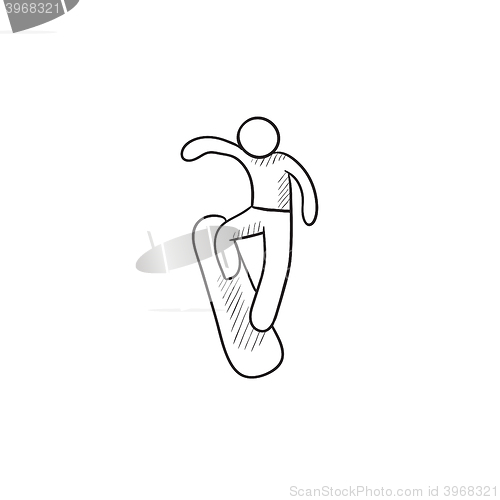 Image of Man snowboarding sketch icon.