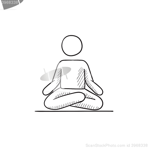 Image of Man meditating in lotus pose sketch icon.