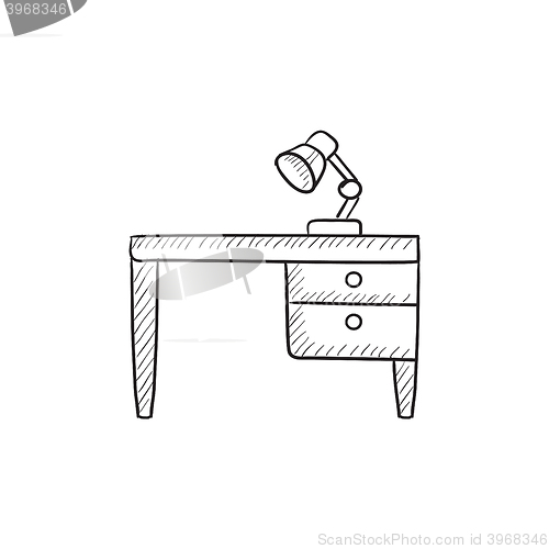 Image of Desk lamp on table sketch icon.