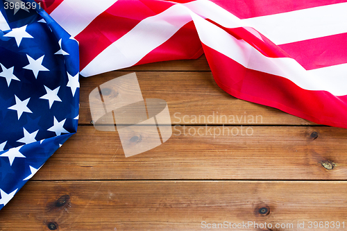 Image of close up of american flag on wooden boards