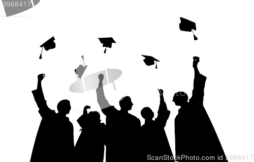 Image of silhouettes of students throwing mortarboards