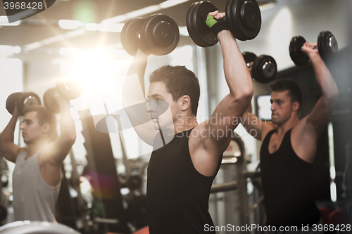 Image of group of men with dumbbells in gym