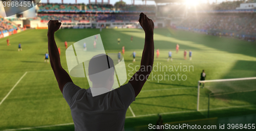Image of man watching soccer of football game on stadium