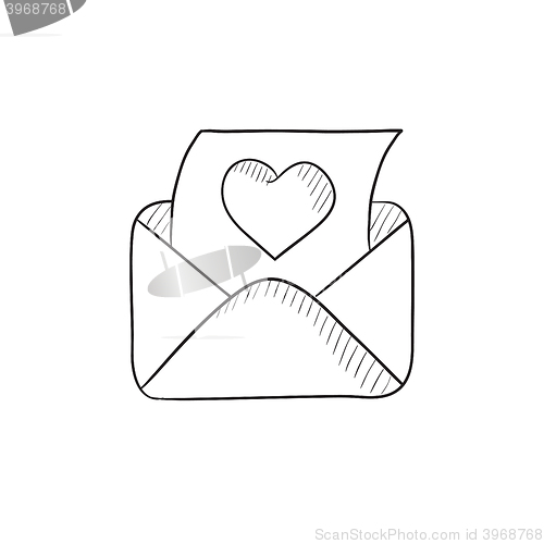 Image of Envelope mail with heart sketch icon.