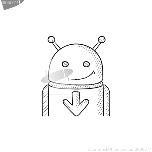 Image of Android with arrow down sketch icon.