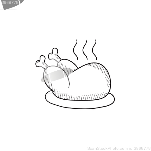 Image of Baked whole chicken sketch icon.