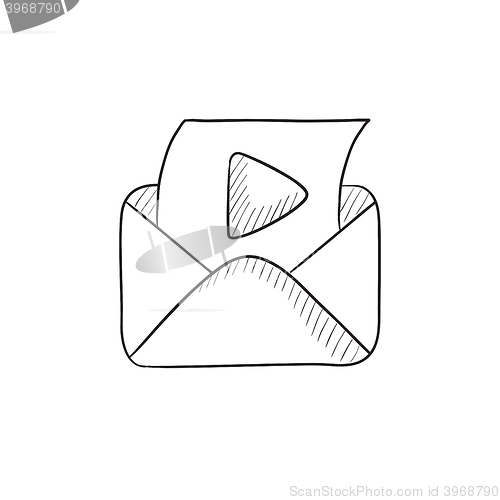 Image of Envelope mail with play button sketch icon.