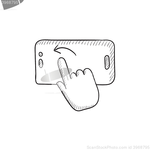 Image of Finger touching smartphone sketch icon.