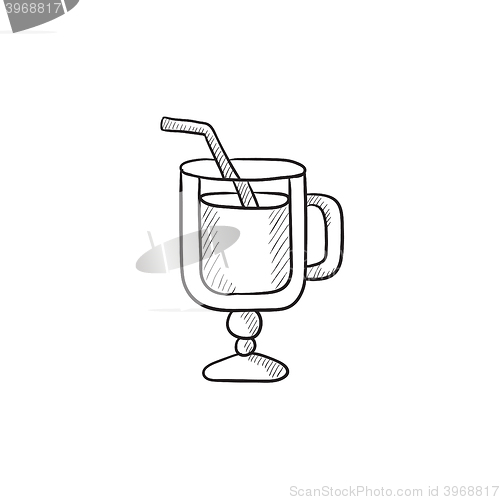 Image of Glass with drinking straw sketch icon.