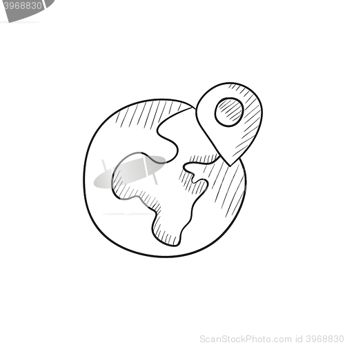 Image of Globe with pointer sketch icon.