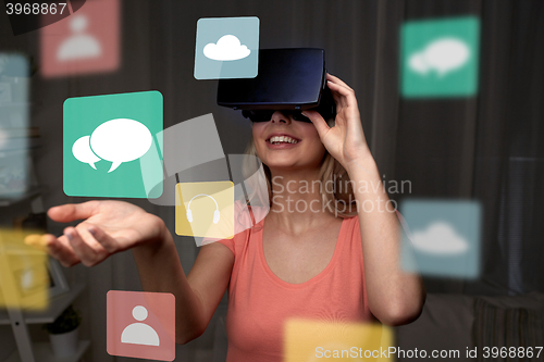 Image of woman in virtual reality headset or 3d glasses