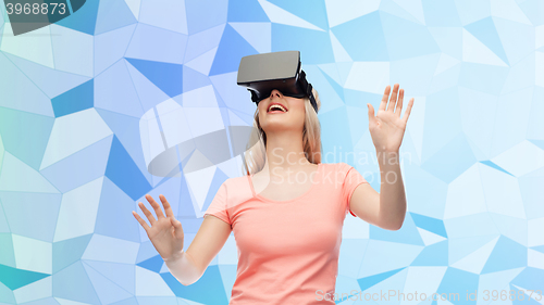 Image of woman in virtual reality headset or 3d glasses