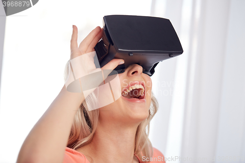 Image of woman in virtual reality headset or 3d glasses