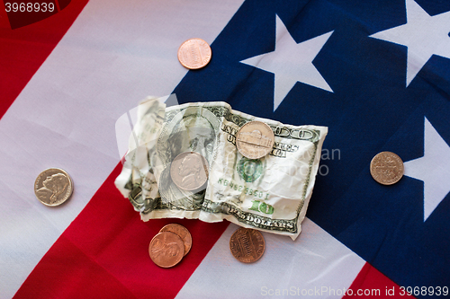 Image of close up of american flag and money