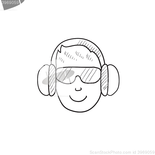 Image of Man in headphones sketch icon.