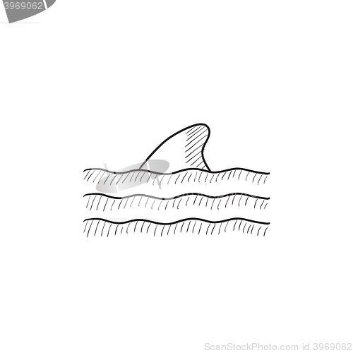 Image of Dorsal shark fin above water sketch icon.