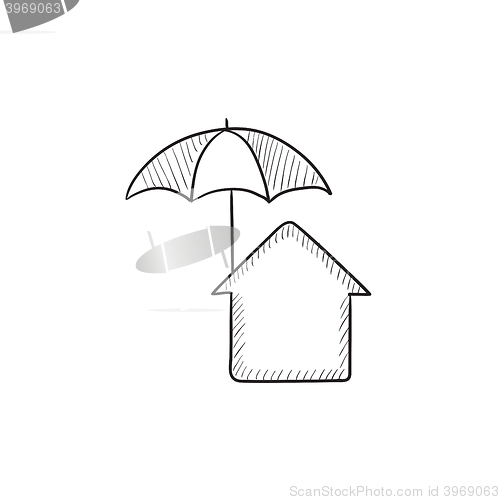 Image of House under umbrella sketch icon.